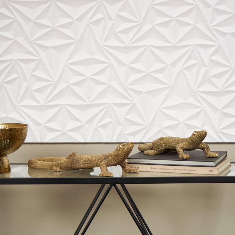 Gold Resin Beaded Lizard Decorative Sculpture (Set of 2) - Gold