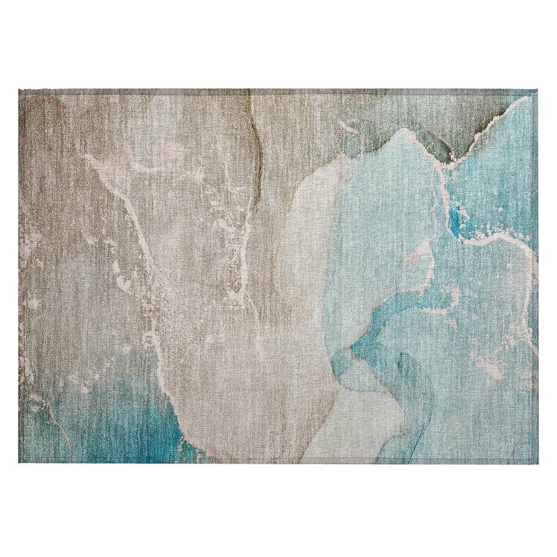 Machine Washable Indoor/ Outdoor Abstract Marble Chantille Rug