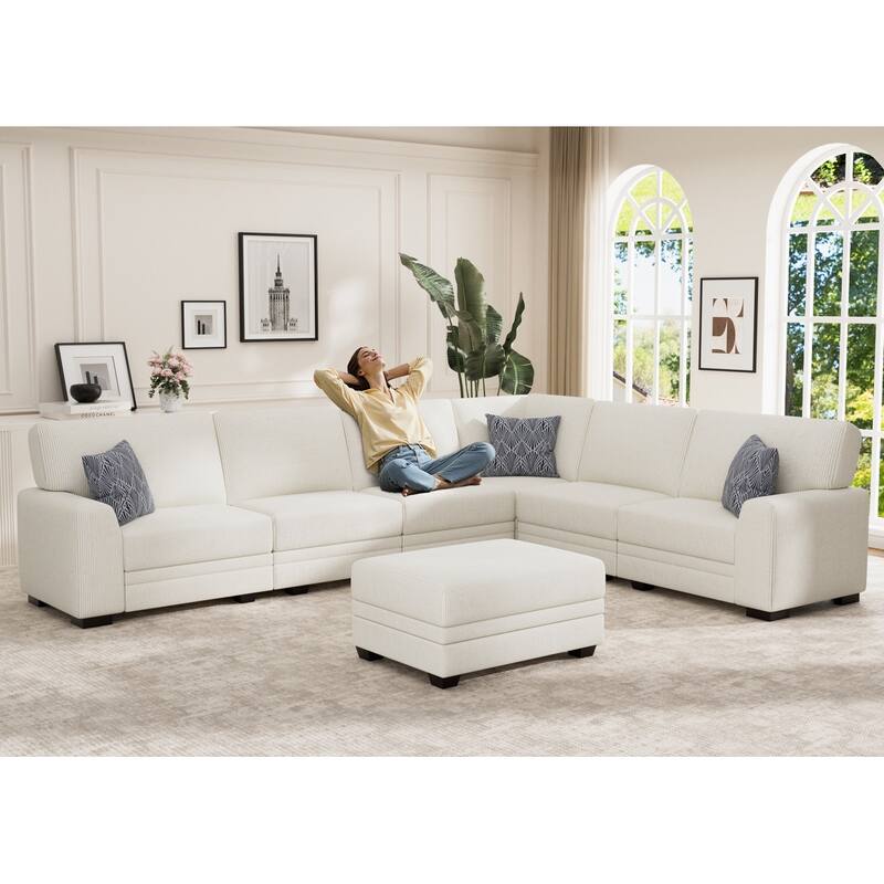 7 Piece Modular Corduroy Sectional With Ottoman
