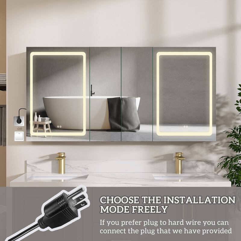 ZEAFIVE LED Black Bathroom Medicine Cabinet Surface Mount Defog Medicine Cabinet 3 Lights Dimmable