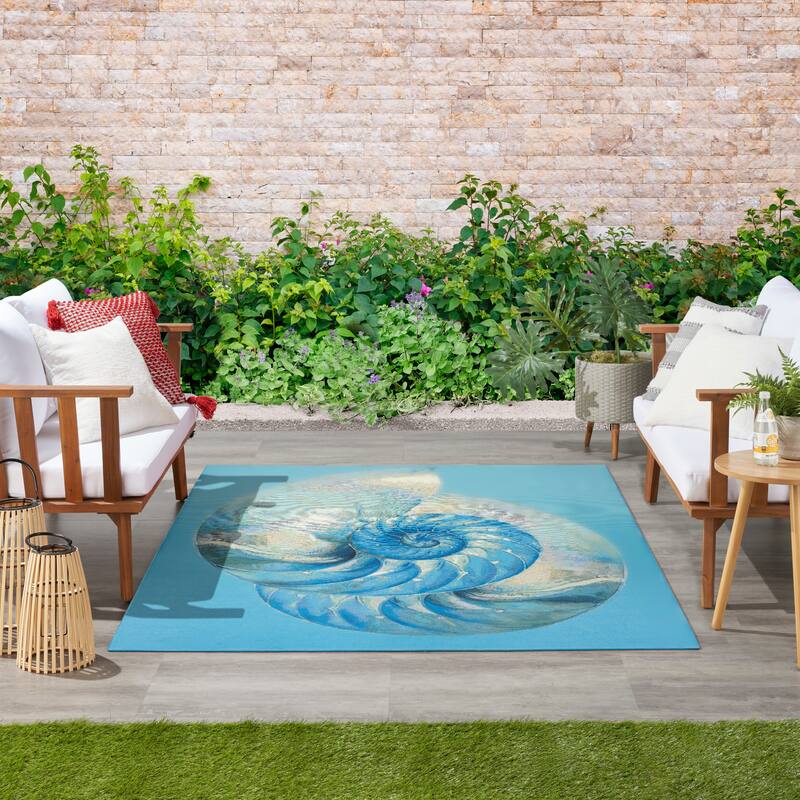 Nourison Color Splash Indoor/Outdoor Blue Graphic Area Rug - Blue/Ivory - 5'3" x 7'3"