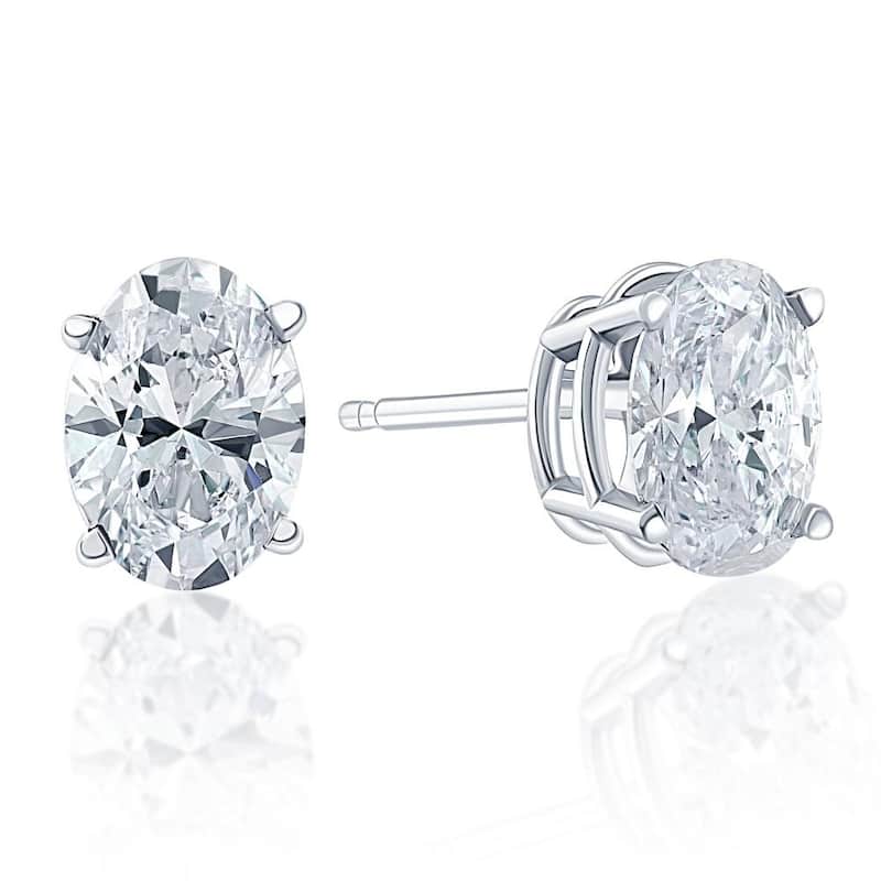 1 1/2 Ct Lab Grown Oval Diamond Studs White Gold Earrings