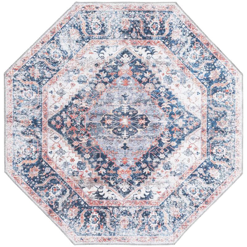 Traditional Tira Collection Area Rug - 5'x5' Octagon - Navy Blue