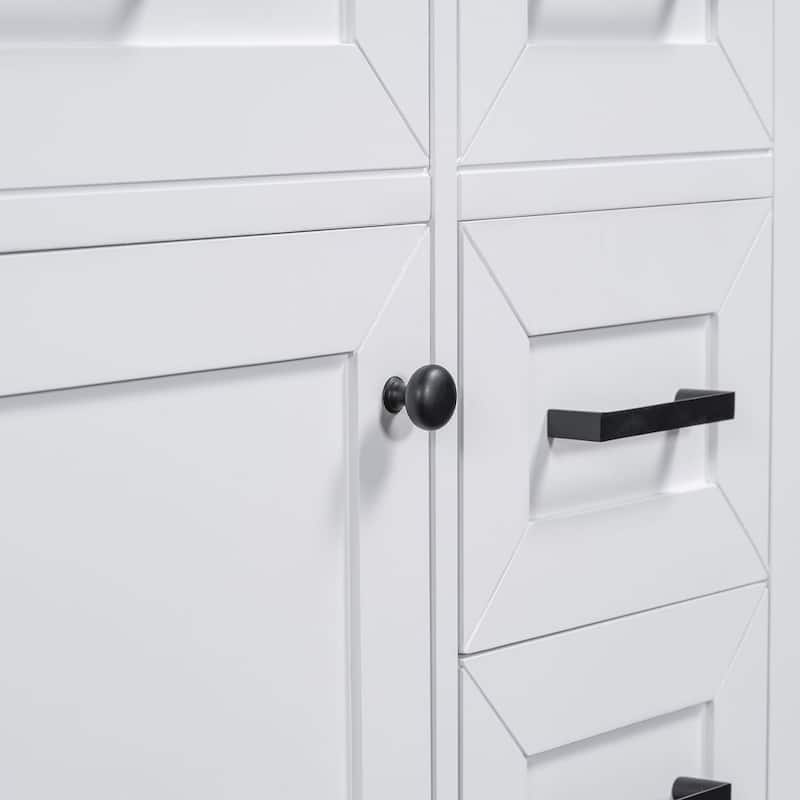 30" Solid Bathroom Vanity with Sink Set, Bathroom Cabinet with Drawers - White - Without Sink
