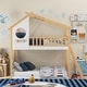 preview thumbnail 2 of 16, Twin Over Twin Bunk Bed Wood House Bed with Ladder and Storage Rack