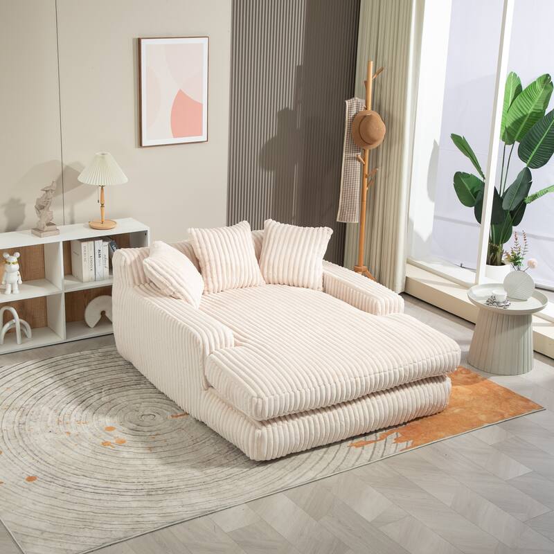 Corduroy lazy sofa bed Living room deep seat sofa with 3 back pillows