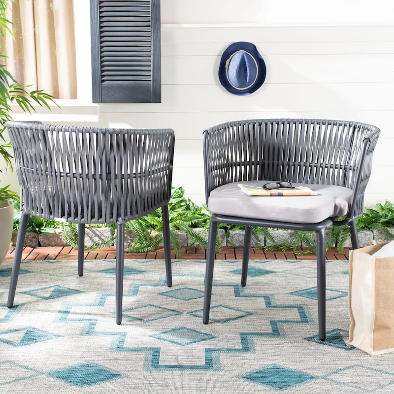 SAFAVIEH Outdoor Kaylen Rope Chair - Grey (Set of 2) - 25Wx24Dx29H - Grey