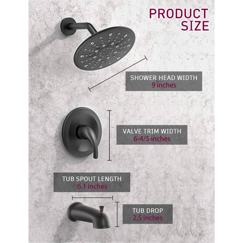 Proox 9 inch Single Handle Rainfall Round Shower Head Faucet W/ Wall Mounted Bathtub Spout