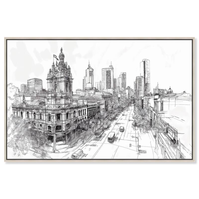 Collins Street Sketch Canvas by Art Remedy - 36" x 24" - Silver