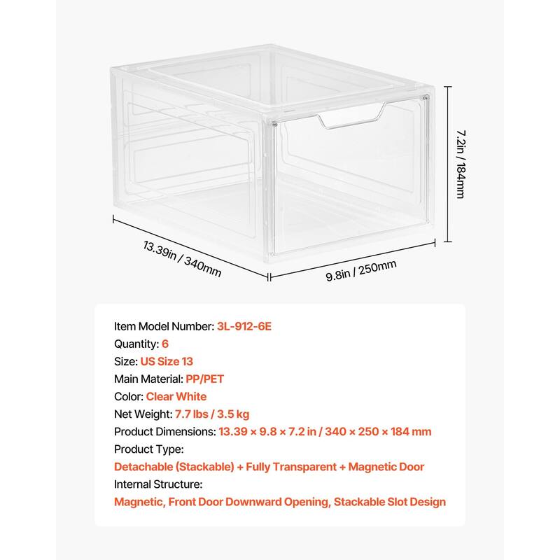 Stackable Shoe Storage Boxes Size 13 with Magnetic Door