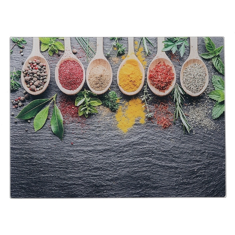 Printed Glass Cutting Board (Spices) - Set of 2 - Overstock - 34551806