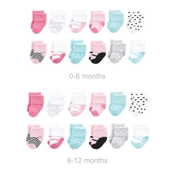 slide 1 of 1, Luvable Friends Infant Girl Grow with Me Cotton Terry Socks, Mint Pink Mary Janes, 0-6 and 6-12 Months Mint Pink Mary Janes 24-Pack - 0-6 and 6-12 Months