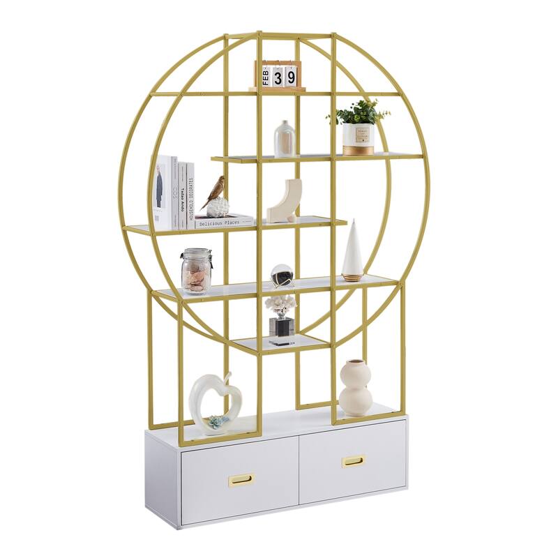 70.8" Round Office Bookcase Bookshelf, Display Shelf