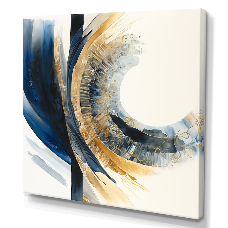 Designart 'Blue And Gold Swirl Abstract IV' Modern Canvas Wall Art