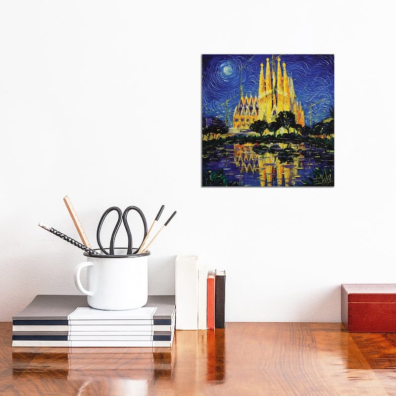 iCanvas "Sagrada Familia Barcelona Mirrored" by Mona Edulesco Canvas Print - 12x12x0.75