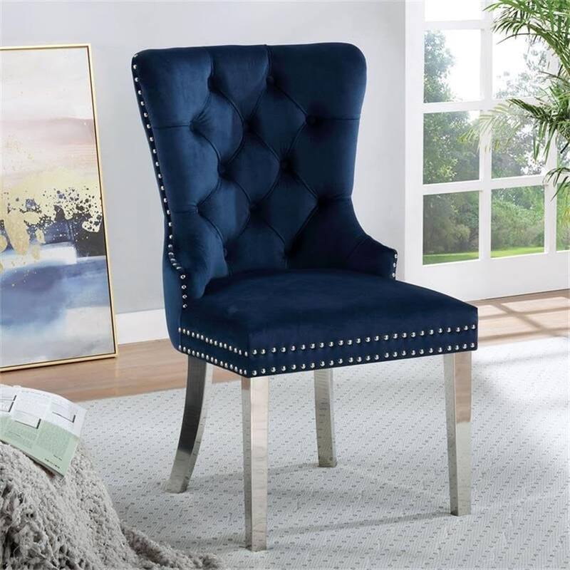 Modern Blue Finish Tufted Side Chairs Set