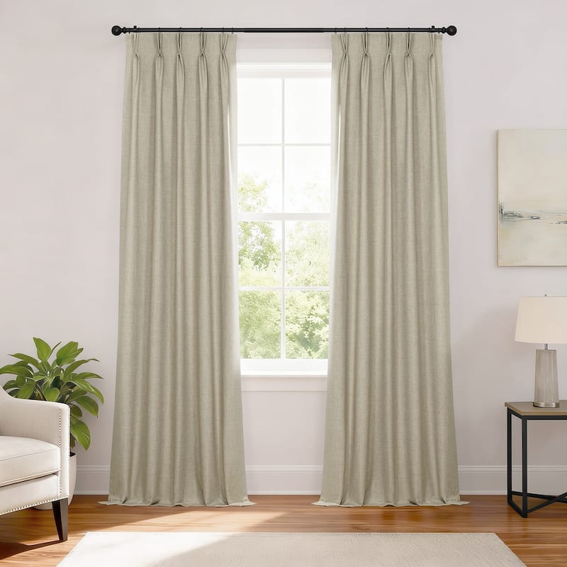 Exclusive Fabrics Solid Performance Linen French Pleated Thermal Blackout Curtains for Bedroom & Living Room Curtains (1 Panel) - 25 X 84 - Light Beige