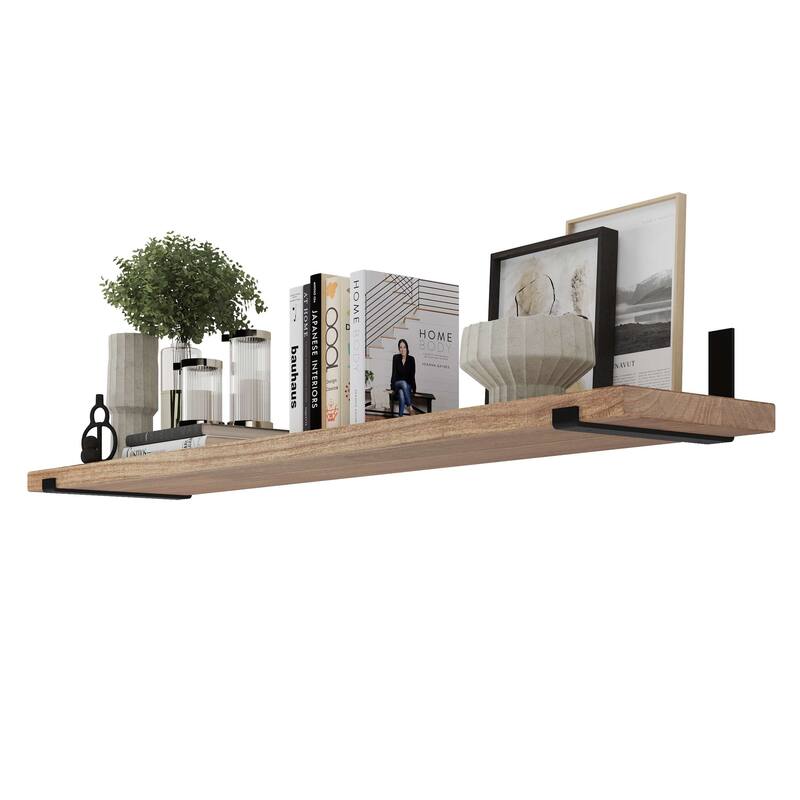 Wallniture Forte Wood Board 60" Long, 11.25'' Deep, 1.5" Thick, Wood Floating Shelf for Wall with Heavy Duty Metal Brackets, 1pc