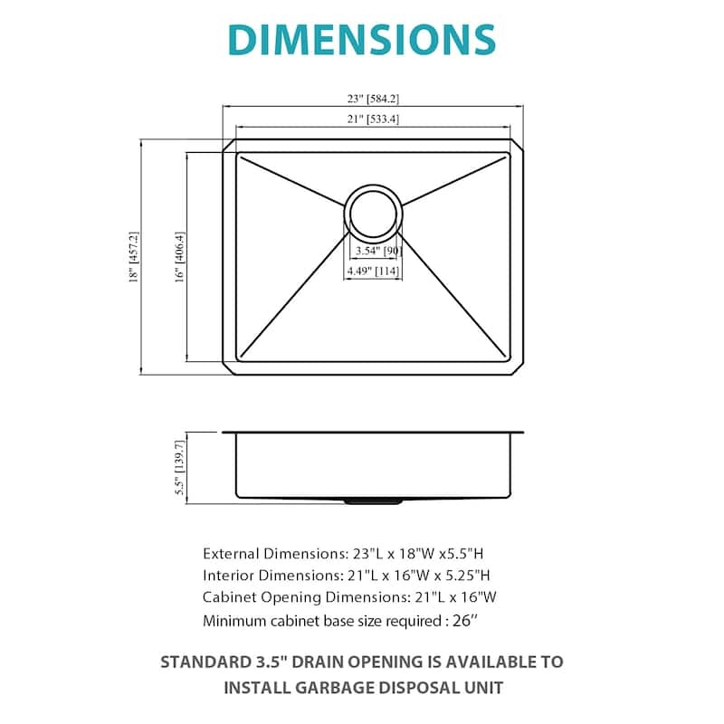 Kitchen Sink, 23 Inch Undermount Sink 5.5-Inch Single Bowl 16 Gauge Stainless Steel 23x18x5.5 Inch Handmade Sinks Basin