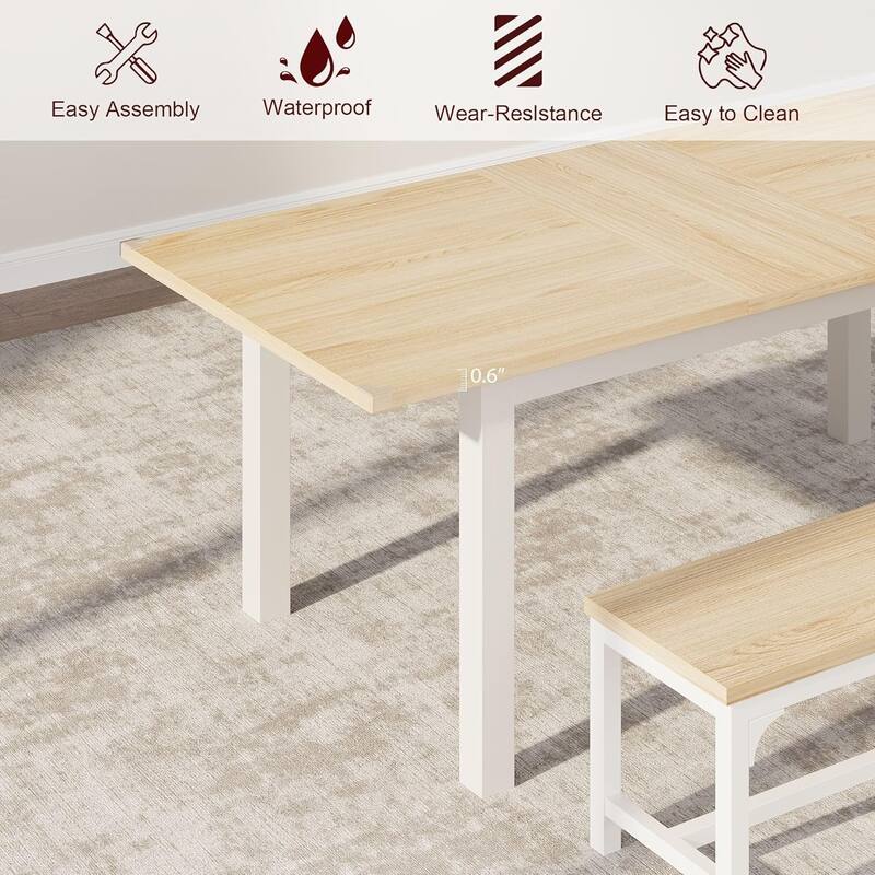 43.7in-63in Extendable Dining Table Set with 2 Benches and 2 Stools