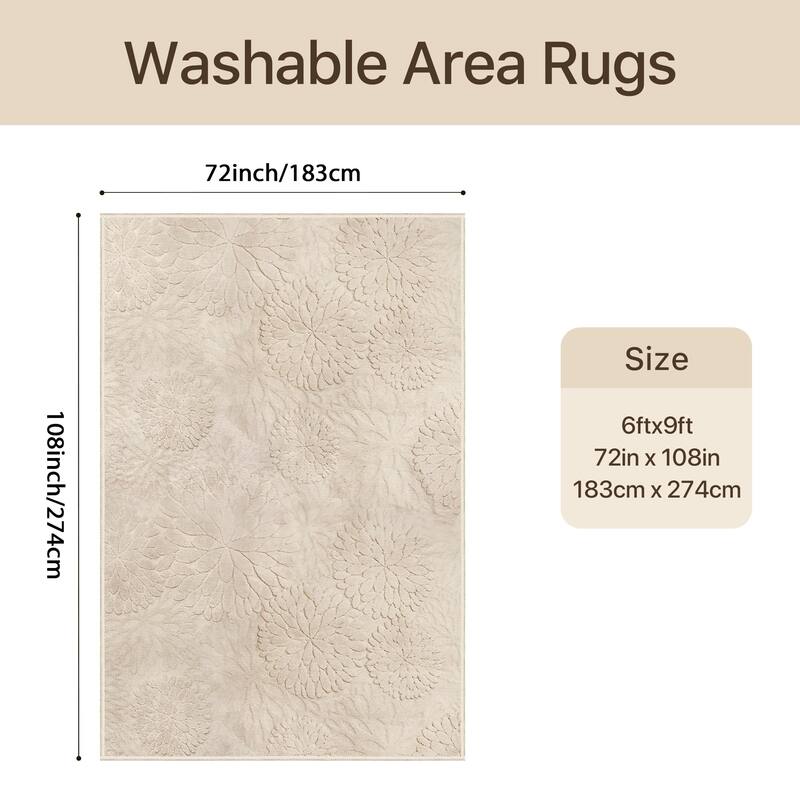 Mcow High-Low Textured Plush Washable Non-Slip Area Rug