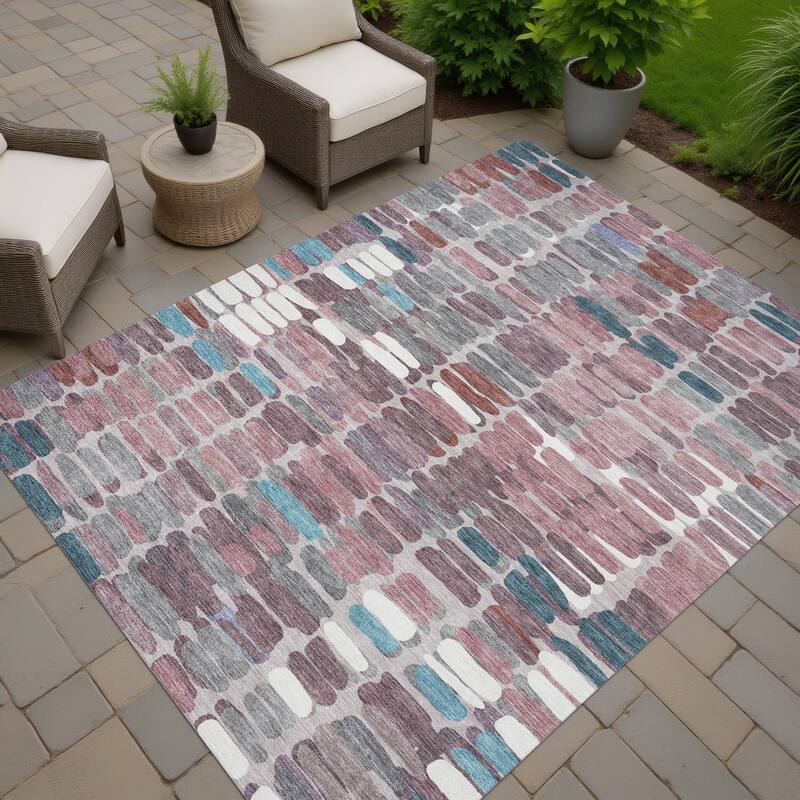 Machine Washable Indoor/ Outdoor Modern Caps Chantille Rug - Blush - 5' x 7'6"