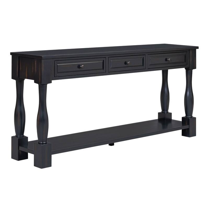 63"Long Console Table with 3 Drawers and Shelf for Entryway and Living Room in Mediterranean Design