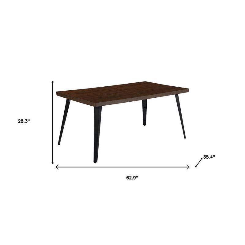 HomeRoots 63" Dark Brown and Black Wood and Metal Dining Table - 62.90 in. x 28.30 in. x 35.40 in.