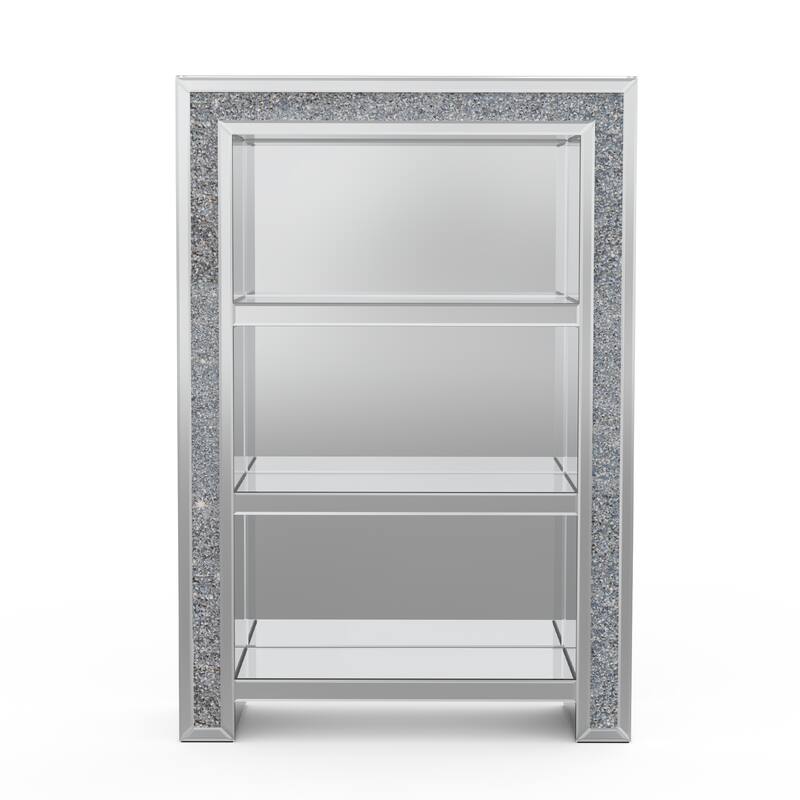 HomeRoots 47" Silver And Clear Mirrored Glass And Faux Crystal Bling Accent Cabinet