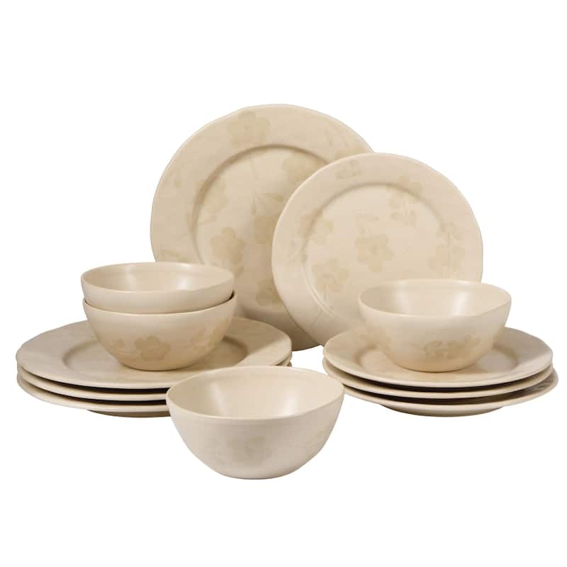 Bloomhouse - 2 Time Oprah's Favorite Things - Made in Portugal Porto Petals 12 Piece Hand Painted Dinnerware Set - Lilly Cream