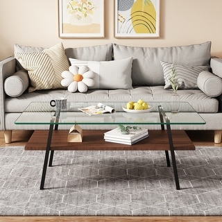 Modern Rectangle Coffee Table with Tempered Glass Top