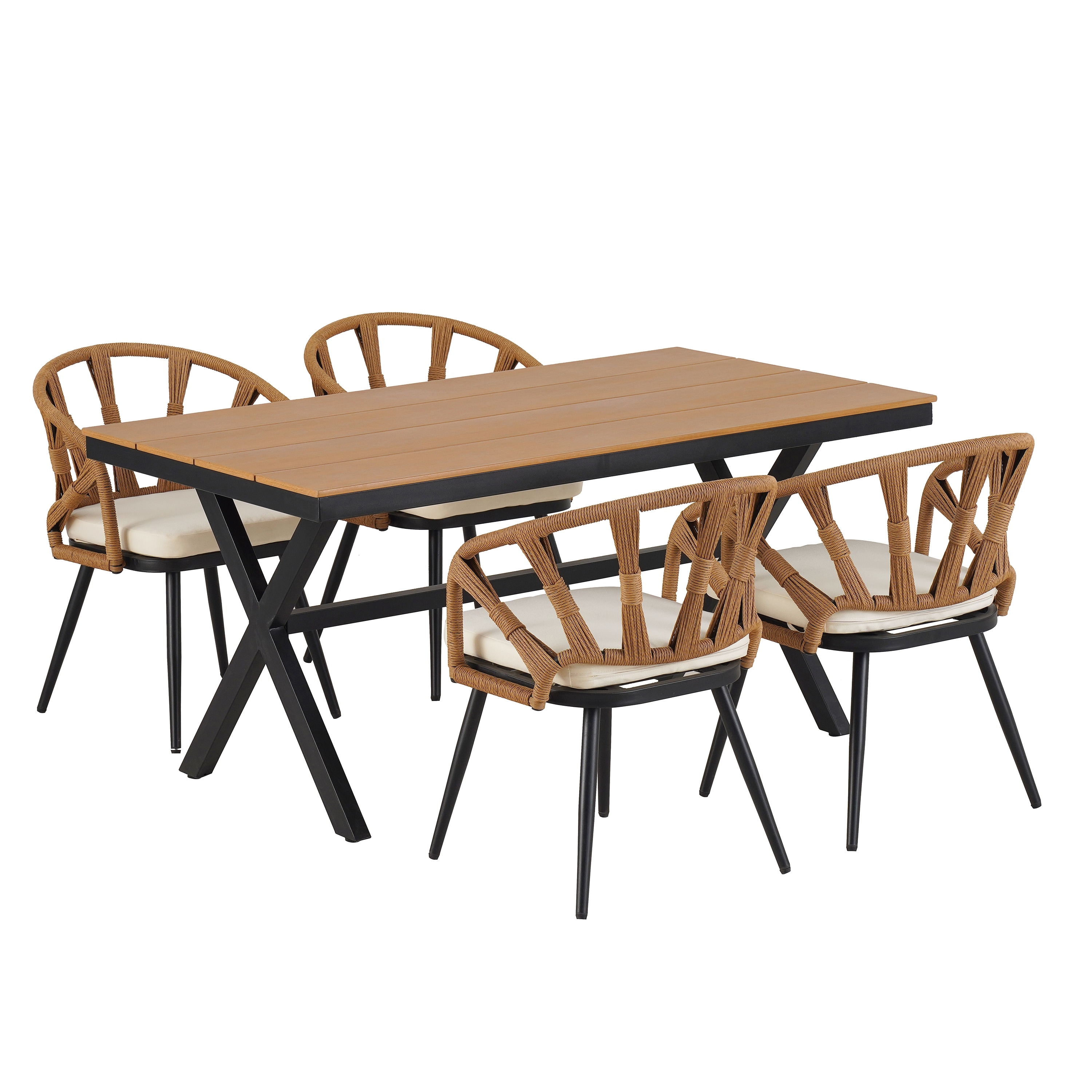 U_Style Contemporary Outdoor Set with PE Rattan Chairs and Plastic Wood Table