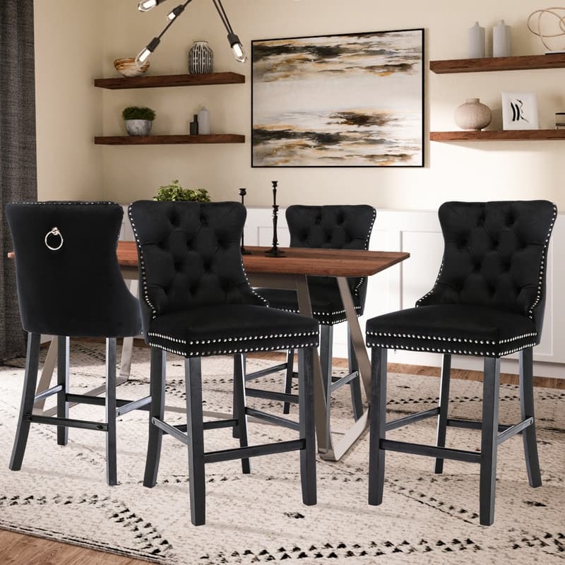 26.3" Contemporary Velvet Upholstered Counter Bar Stools Set of 6