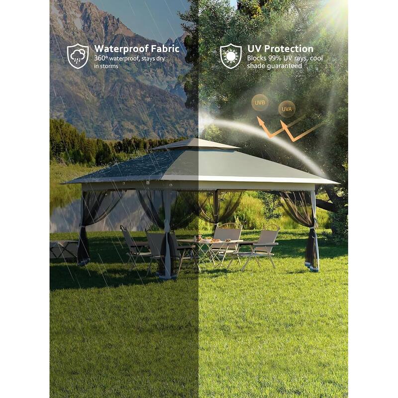 13x13 Outdoor Pop up Gazebo, with Mosquito Netting - 13*13Ft