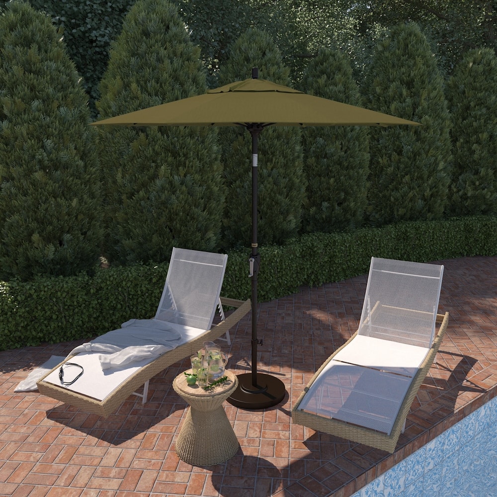California Umbrella 7.5' Round Crank Lift Push Button Tilt Bronze Aluminum Patio Umbrella with Sunbrella Cilantro Fabric