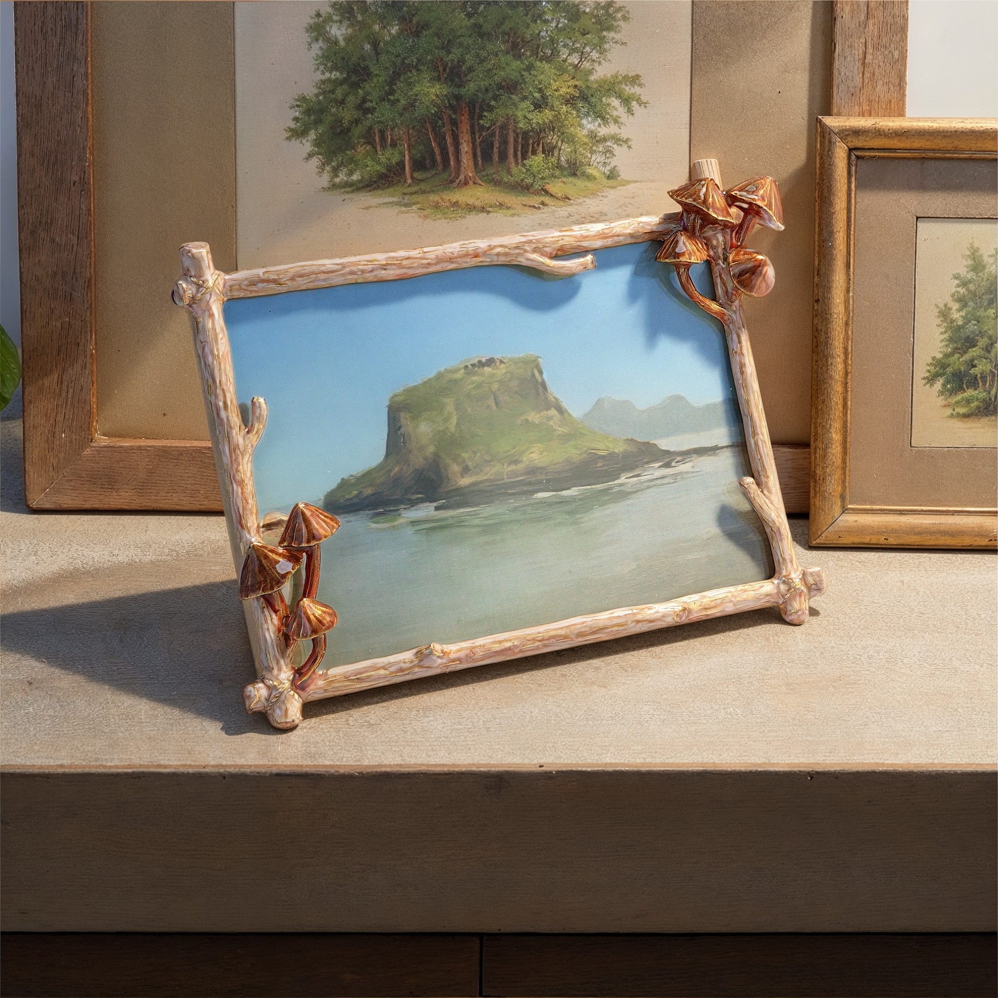 Enameled Metal Photo Frame with 3D Mushrooms