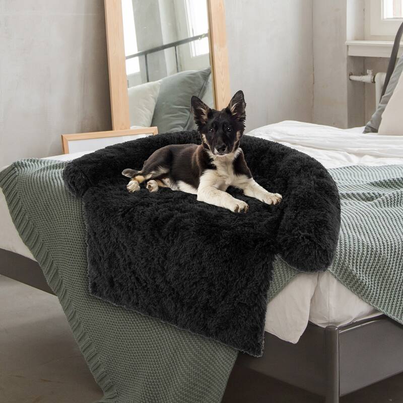Costway Plush Calming Dog Couch Bed with Anti-Slip Bottom Plush Mat
