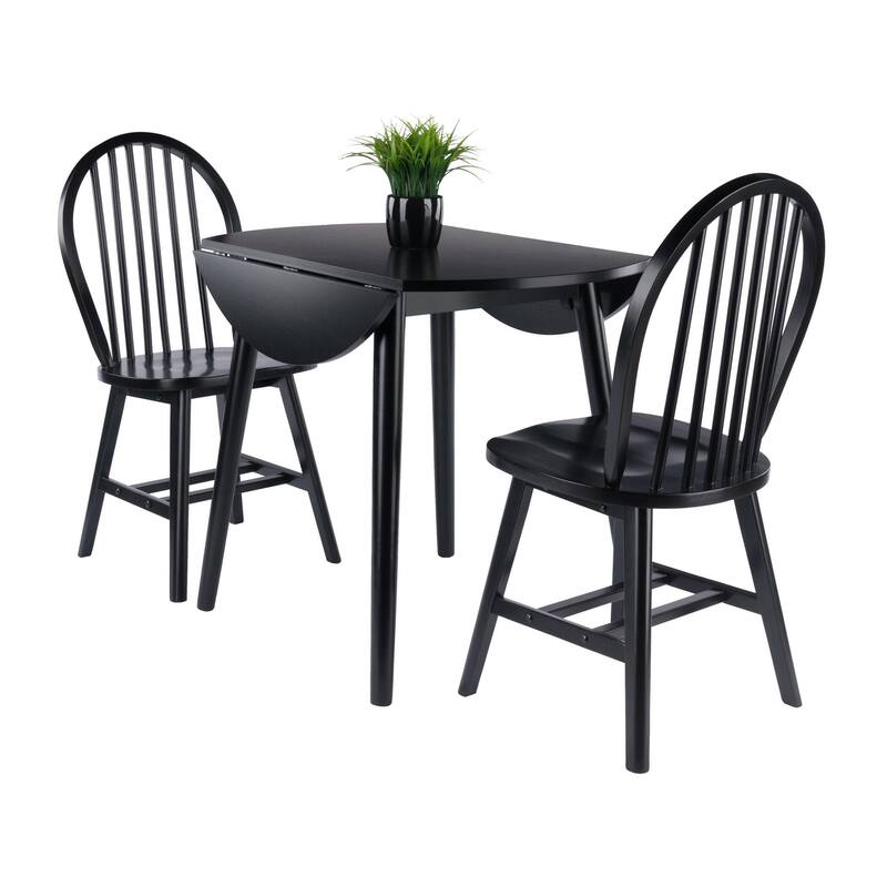 3-Piece Wooden Dining Table and Chairs - 35.5" - Black