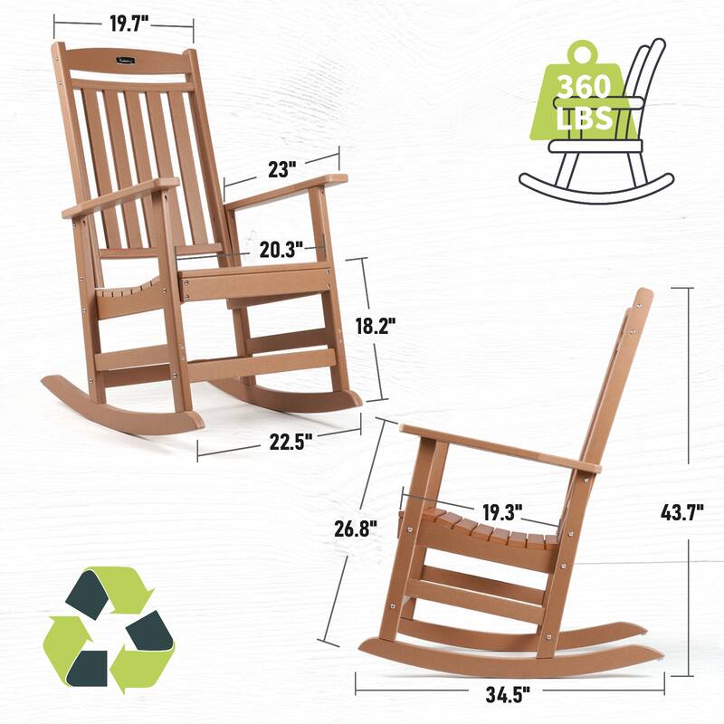 Vrakae All Weather Outdoor High Back Rocking Chair Set of 2
