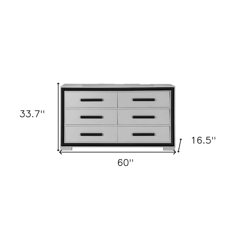 HomeRoots 60" Gray And Black Wood Six Drawer Double Dresser
