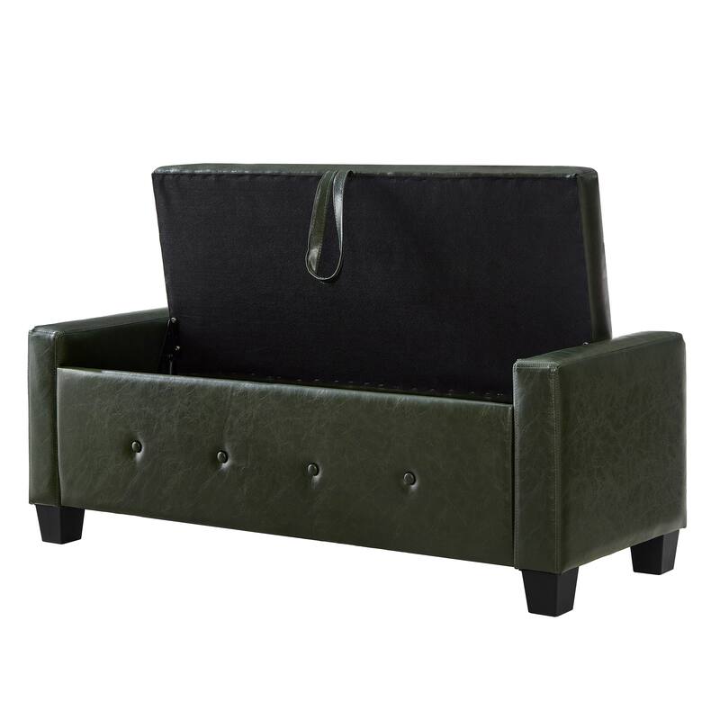 Tufted Faux Leather Storage Ottoman Bench for Bedroom, Living Room & Hallway, 48" Multifunctional Upholstered End of Bed Bench