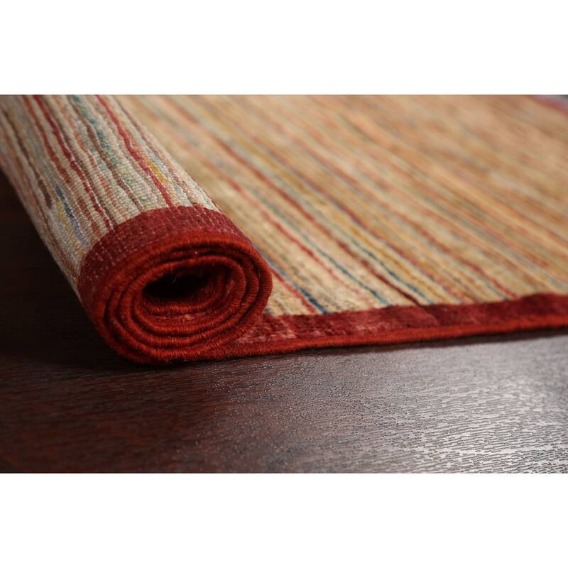 Modern Striped Gabbeh Kashkoli Wool Area Rug Hand-knotted Foyer Carpet - 3'1" x 4'10"