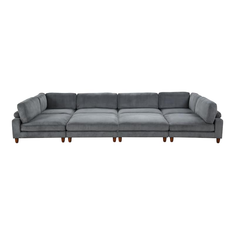 Furniture of America Sienta Modern 8-Piece Corduroy Modular Sectional with 2 Ottomans