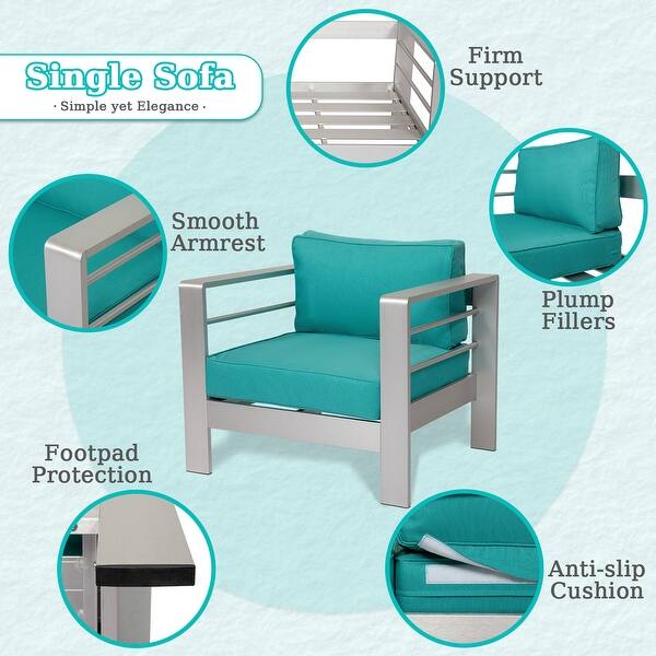 Shop Kinbor 4 Piece Patio Aluminum Furniture Set Outdoor Cushioned Conversation Set W Table Aluminum Patio Sofa Turquoise Overstock 31984696