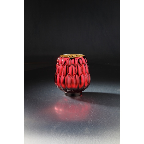 8" Red Geometric Pattern Glass Pillar Candle Holder - N/A