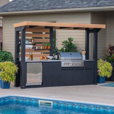 Backyard Discovery Fusion Flame Outdoor Kitchen, Grill, Refrigerator - 10'5" x 4'0"