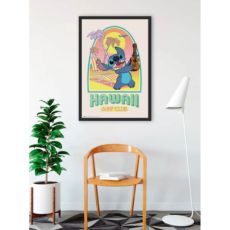 Stitch - Hawaian Surf Club Framed Art Poster - 24 x 36 Inch