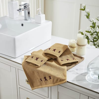 Burgundy Prim Stars Tan Washcloth Set of 4 12x12