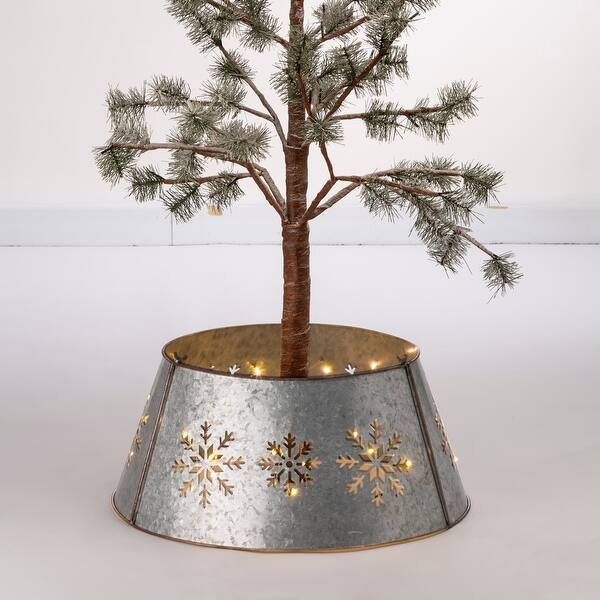 slide 1 of 15, Glitzhome Christmas Metal Diecut Snowflake Tree Collar with Lights