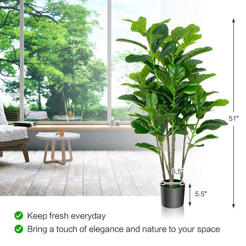 Gymax 51''Artificial Tree 2-Pack Artificial Fiddle Leaf Fig Tree for
